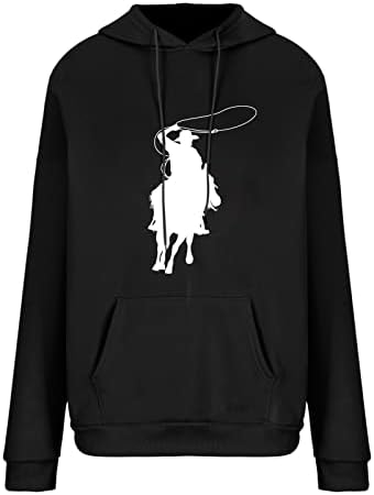 Hoodies de cowboy feminino de oplxuo solto de manga longa de manga longa Pulloves gráficos vintage de cordão de cordão