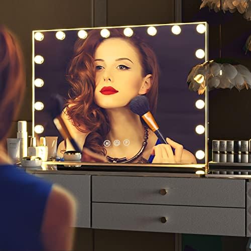 Cassilando Hollywood Vanity Mirror com luzes, espelho de maquiagem de vaidade com 15 lâmpadas LED, 3 modos de iluminação colorida,