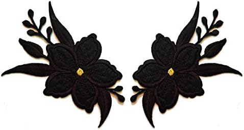 Nipitshop Patches Black Lilly Wild Wild Patch Floral Bordery Applique Flower Patch Lace Fabric Motif Applique Sew