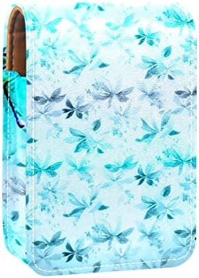 Romântico Butterfly Art Folhas Padrão Lipstick Case Batom Box Solter com espelho, bolsa de brilho labial portátil de viagem, kit