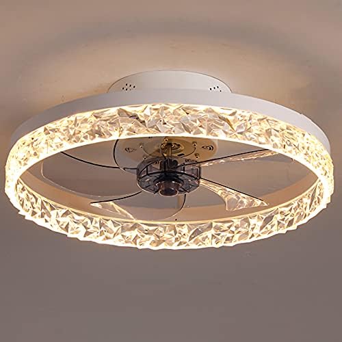 Qumfixpu 20 Round Flush Mount Teto Fan com luzes, ventilador de baixo perfil LED moderno LED, lâminas reversíveis