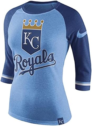 Nike Women's Kansas City Royals Blue Blue Tri-Blêndê de 3/4-Mantenha Raglan T-shirt