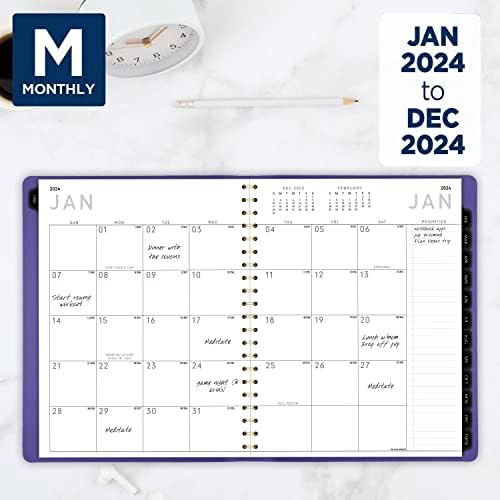 Planejador semanal e mensal de 2024 de 2024, 8-1/4 x 11, grande, contemporâneo, roxo