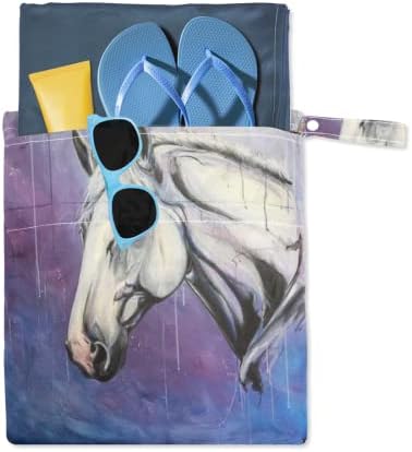 Retro Art Horse 2pcs Impermeável Bolsa seca e seca reutilizável Saco de fraldas de pano de bebê com dois bolsos com zíper para roupas