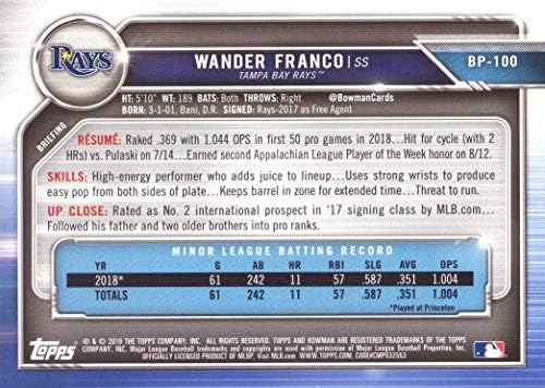 2019 Bowman Prospects Baseball BP-100 Wander Franco Pré-Rookie Card-1st Bowman Card