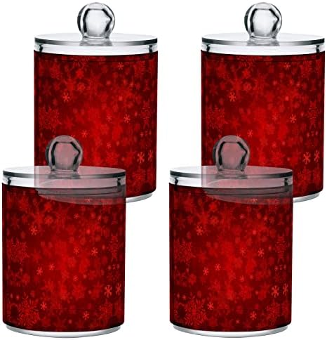 Alaza 4 Pack Qtip Dispenser Dispensador de Natal Flakes de neve Red Bancels Organizadores para bolas de algodão/swabs/almofadas/fio