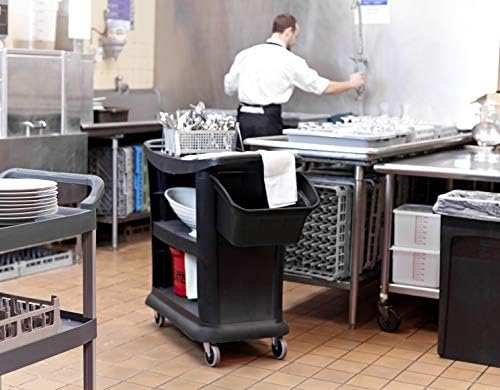 Rubbermaid Commercial Products Executive Series Utility Cart com rodas, preto, carrinho de duas prateleiras para cozinha/restaurante/cafeteria/escola/armazenamento