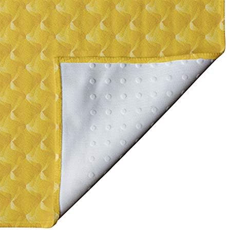 Toalha de tapete de ioga amarela de Ambesonne, design abstrato de linhas de curvatura sombreada e motivos rodopiantes padrões