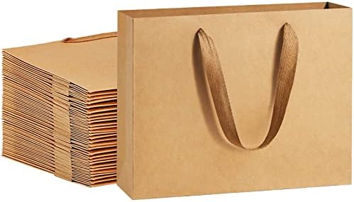 Bagdream Gift Paper Bags 10.6x3.1x8.3 sacos de presente 50pcs Sacos de papel marrom pesado Kraft com alças de pano macio,