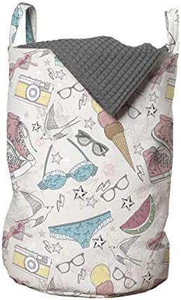Bolsa de roupa de lavanderia de sala de adolescente de Ambesonne, óculos de sol feminino Câmera de sorvete de sorvete de roupas