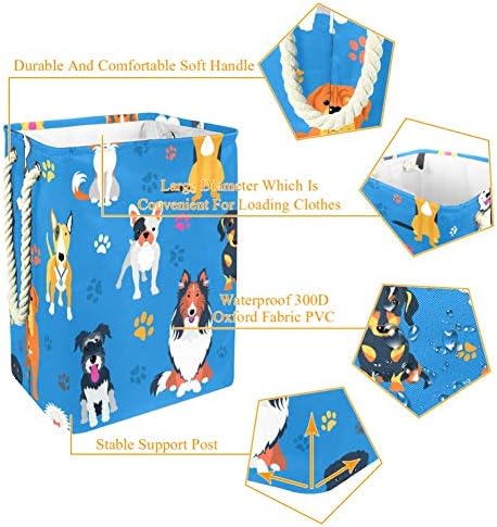 DJROW Testar cães de desenhos animados e pegada de lavanderia dobrável alta com alças roupas dobráveis ​​e cestas de armazenamento de brinquedos