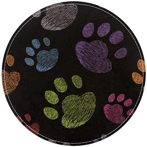 Pegadas de cães coloridas heoeh, capacho sem escorregamento de 15,7 de tapete de tapete redondo tapetes tapetes para crianças quarto quarto de bebê quarto berçário
