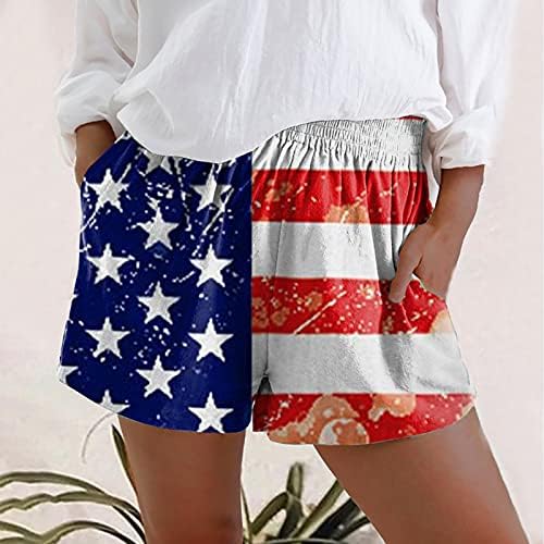 Shorts patrióticos femininos de Ruiruilico 4 de julho de verão shorts casuais de cordão de cordão elástico solto de cintura solta com bolso