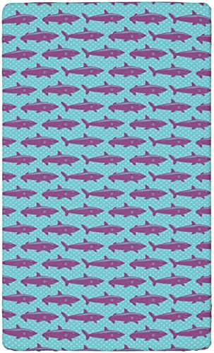 Festa de tubarão com tema de mini folhas de berço, lençóis de mini berço portáteis lençóis de colchão de materiais de material ou lençol de criança, 24 x38, Purple Blue Purple