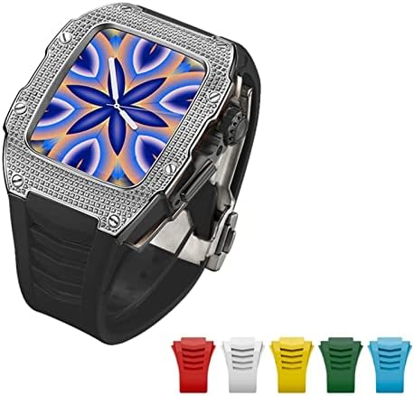 Czke para Apple Watch 7 45mm Luxury Diamond Case Advanced Carbon Fiber Case Band para Iwatch Series 6 5 4 SE 44mm Kit de liga