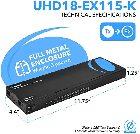 Orei 4k 1x8 HDMI Extender Splitter, múltiplo sobre o cabo único Cat6/7 4K@60Hz 4: 4: 4 HDCP 2.2 com gerenciamento Remote EDID Remoto