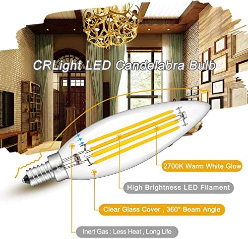 Crlight 8W Alto brilho LED Bulbo de candelabra 2700k branco quente, 80w equivalente a 800lm, lâmpadas de vela LED de Base E12 E12, lâmpadas