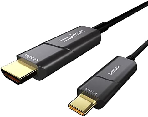 Huaham fibra óptica USB C a cabo HDMI 25 pés, tipo C a HDMI 2.0 Cabo 4K@60Hz, Thunderbolt 3 e 4 Compatível com MacBook Pro/Air, Surface Go, Tablets, Laptops