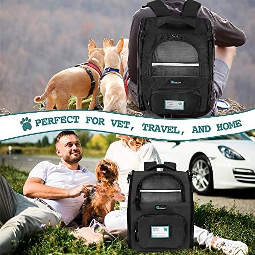 Mochila Petami Deluxe Pet Carrier para pequenos gatos e cães, filhotes | Design ventilado, entrada em dois lados, recursos de segurança e suporte para trás de almofada | Para viagens, caminhadas, uso ao ar livre