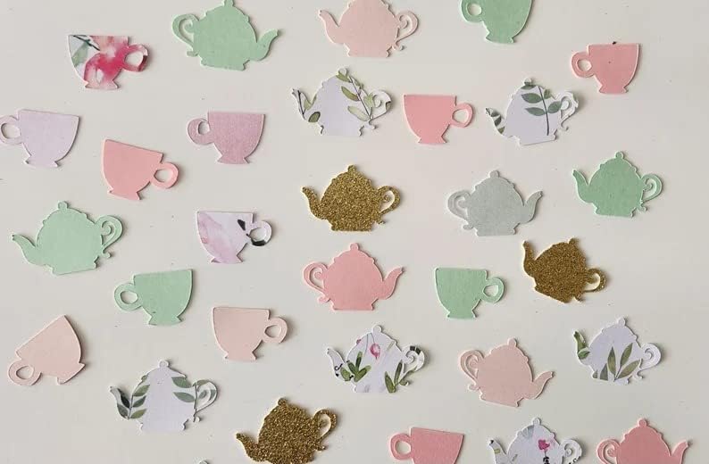 Conjunto de 135 confetes de tea festa rosa e verde, confete de mesa, bule de chá, xícara de chá, decoração de festa, chuveiro