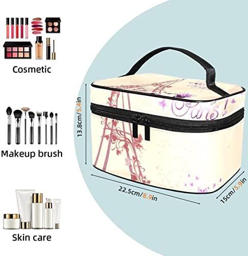 TBOUOBT Sacos cosméticos para mulheres, Bolsa de maquiagem Acessórios para bolsas de higiene pessoal Acessórios para a Torre Paris Eiffel Flor roxa