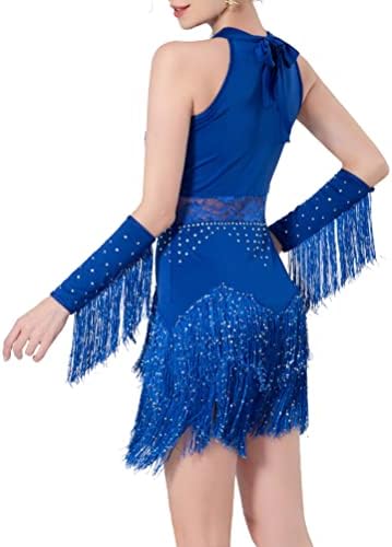 Aislor Feminino Glithery Rhinestone Fringed Dan Dance Vestor Latin Tango Rumba Ballroom Costume de dança