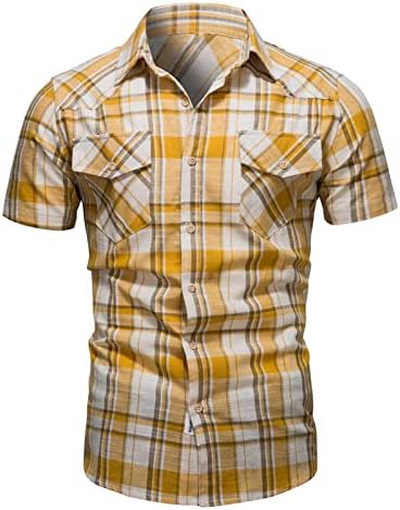 Tops de verão para a camisa de vestido de manga curta casual casual masculino, camisa respirável com bolsos laterais