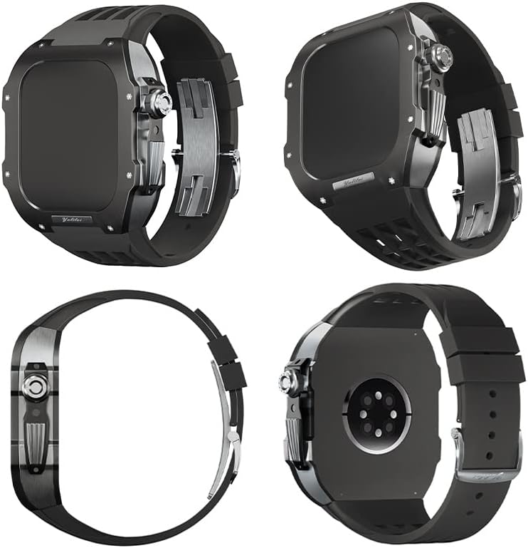 Painel de titânio de bana -de -borracha AEMALL para Apple Watch 6/5/4/se Apple Mod Watch Acessório Substituição de Titanium Luxury Case Compatível com Iwatch Series 44mm com ferramenta