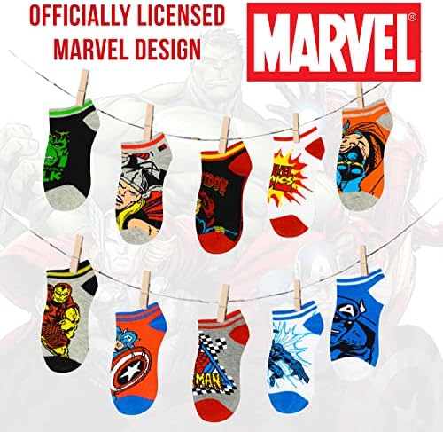 Marvel Spider-Man Socks for Boys, 10 pares de meias de baixo corte para meninos de 3 a 9