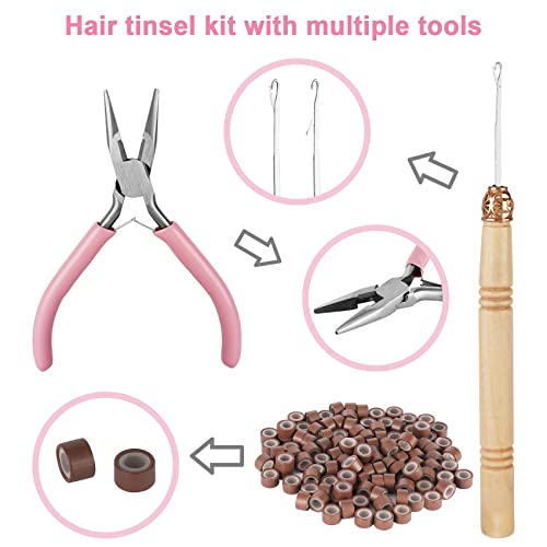 Extensão de cabelo de tinsel de 48 polegadas com ferramentas 4200 fios de fada kit de cabelo com brilho para mulheres e meninas, acessórios para o cabelo para festa de aniversário