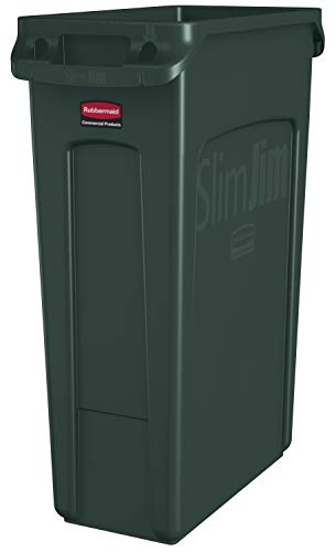 Rubbermaid Produtos comerciais Slim Jim Plástico lixo retangular/lata de lixo com canais de ventilação, 23 galões, produtos verdes e comerciais FG267360 Blue Slim Jim lata, tampa de balanço, azul