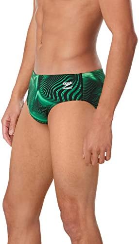 Speedo Men's Standard Swimsuit Brief Endurance+ Time Printed Team Colors, Fusion Green, 28