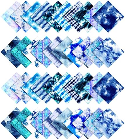 Soimoi Tie Tye Print Pré-Cut, 5 polegadas de tecido de algodão Quilting Squares Pack Pack Diy Patchwork costurando artesanato-azul