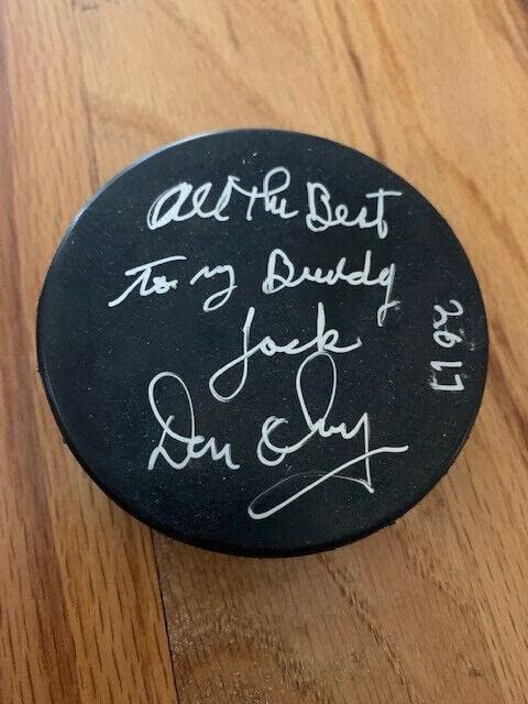 Don Cherry assinado com o hóquei preto Puck+Coa Hockey Legend to Jack - Pucks autografados da NHL