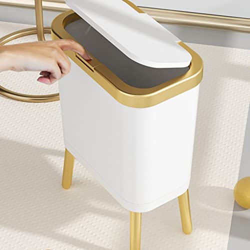 Lixo dourado de luxo de Mxiaoxia 15L para banheiro criativo de banheiro de cozinha Lixeira de lixo de plástico estreito com tampa