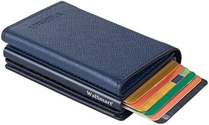 Walsmart Pro Safiano azul escuro RFID bloqueando a carteira de couro esbelta-alumínio-alumínio do suporte para homens/mulheres