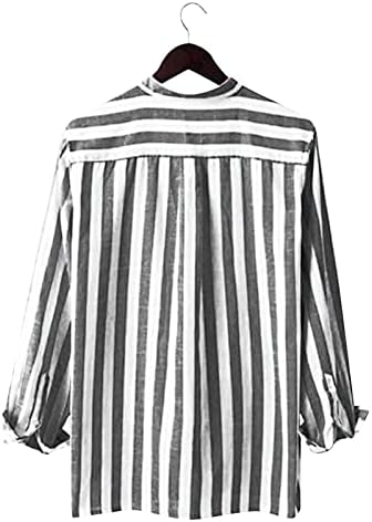 ZDDO Mens de manga curta Camisas de linho de algodão, Button listrado vertical de verão Tops de bolso de placket frontal