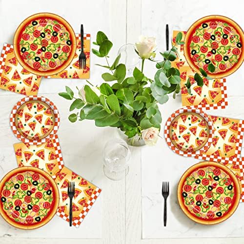 Gisgfim Pizza Party Supplies Tableware Conjunto para 24 convidados Pizza Birthday Party Placas de papel Decorações para crianças meninas