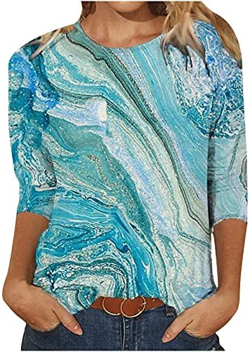 Camiseta de moda para mulheres pinturas a óleo estampas gráficas tampas redondas pescoço 3/4 camisetas de manga camisetas casuais blusas casuais