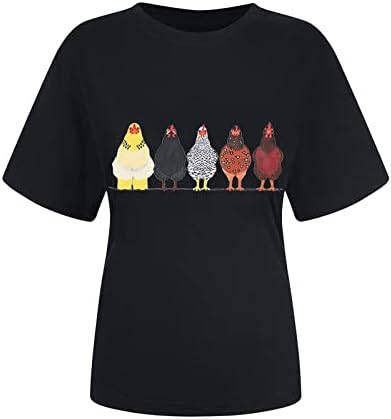 T-shirt de frango engraçado feminino Manga curta Crew pescoço Tops Tops Casual Pullover Casual Soft Soft Fets Roupas