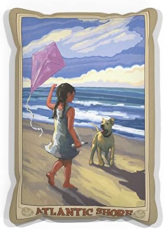 A Atlantic Shore Girl Dog Beach Trena joga travesseiro para sofá ou sofá em casa e escritório da pintura de Alla Prima do artista Joanne Kollman 13 x 19.