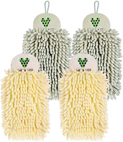 Kinlop 4 PCs chenille toalhas de mão com loops pendurados banheiro cozinha pendurada toalhas de microfibra toalhas para banheiro absorvente macio secagem toalha de banheiro