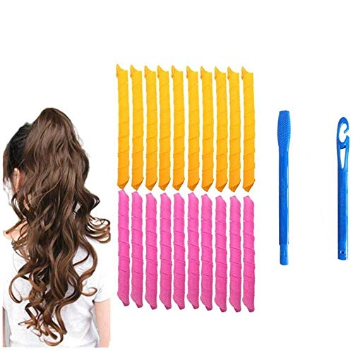 Kit de estilo de cachos em espiral de 20pack de cabelo mágico, enroladores de cabelos longos sem calor, ferramenta em espiral de alavancagem de alavancagem （22 polegadas）