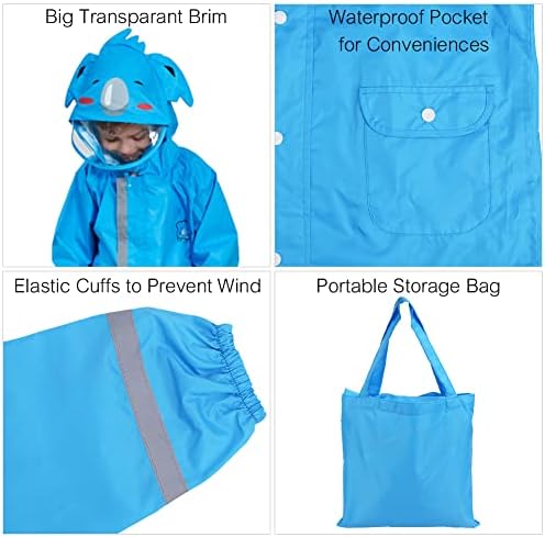 Ssawcasa Rain Poncho Kids, Poncho da criança com capuz, casaco de capa de chuva de água, desenho animado de desenho animado