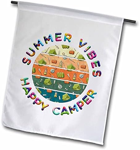 3drose Summer Vibes Happy Camper. Tendas verdes, caixas de primeiros socorros, bússolas - bandeiras