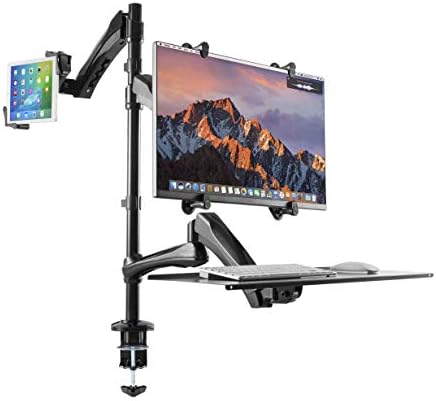 MONITOR e Tablet Mount-Stand 2-em-1 ajustável CTA com bandeja de teclado para comprimidos de 7-13 , incluindo iPad Gen 7/ 8th/ 9th Gen 10.2, iPad Air 4, Pad Pro 12.9 , iPad mini, Surface Pro 4, & More -Black