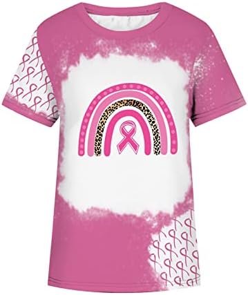 Camiseta de câncer de mama Mulheres Mulheres rosa câncer de mama túna de túnica de manga curta Tiía fofa corante branqueado Roupas de outono 2022