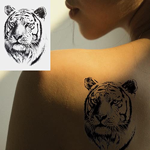 Aiingying 6 lençóis pretos de tatuagens temporárias de tamanho grande, 3D adesivos de tatuagem tribal de tigre realistas