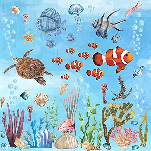RW-1045 Decalques coloridos dos animais oceânicos Decalques de parede 3D Bestes marinhos submarinos adesivos de parede Diy Removível Fish Coral Starfish Seaweed Sea Vista Animal