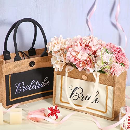 Pacote de pacote Bride Tote Bag Tribe Bolsa de Presente de Bride Bride Bride com Handles Bridal Jute Bolsa Tote bolsas reutilizáveis